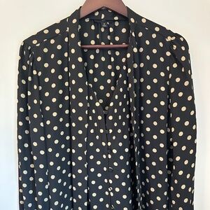 J.Crew 365 Black & Tan Polka Dot Front Tie Blouse